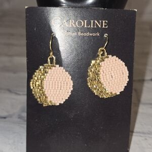 Caroline Custom Beadwork Gold and Pink Earrings